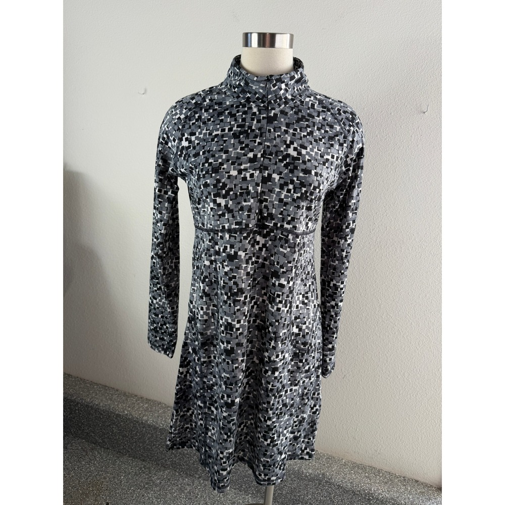 Soybu Womens Large Long Sleeve Quarter Zip Active Dress Pixel Print Grey Black